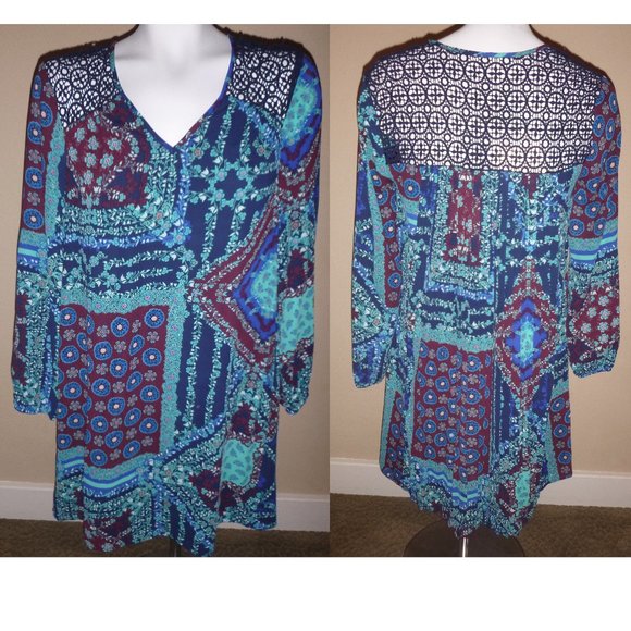 DR2 by Daniel Rainn Crochet Shift Dress Wine Navy Blue Size  X-Small Sm Med NWT - Picture 1 of 5